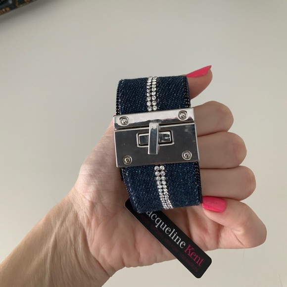 JACQUELINE KENT Denim Crystal Turn Lock Silver Statement Cuff Bracelet BRAND NEW - Picture 14 of 16